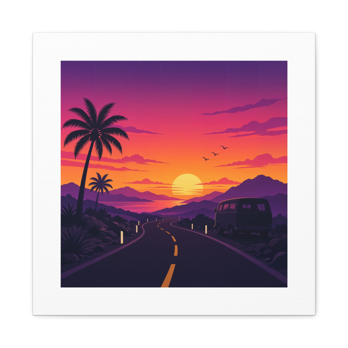 Sunset Road with Palm Trees Canvas
