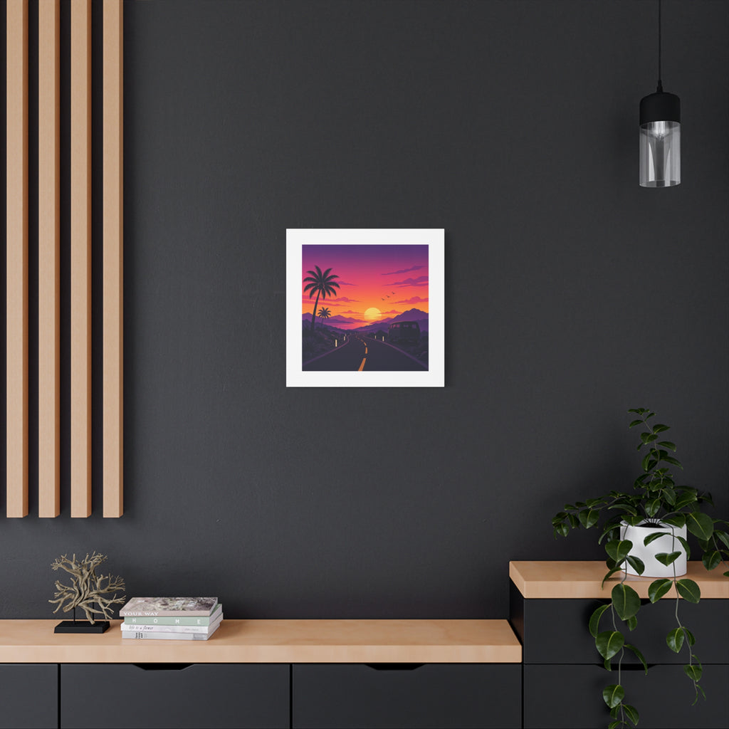 Sunset Road with Palm Trees Canvas