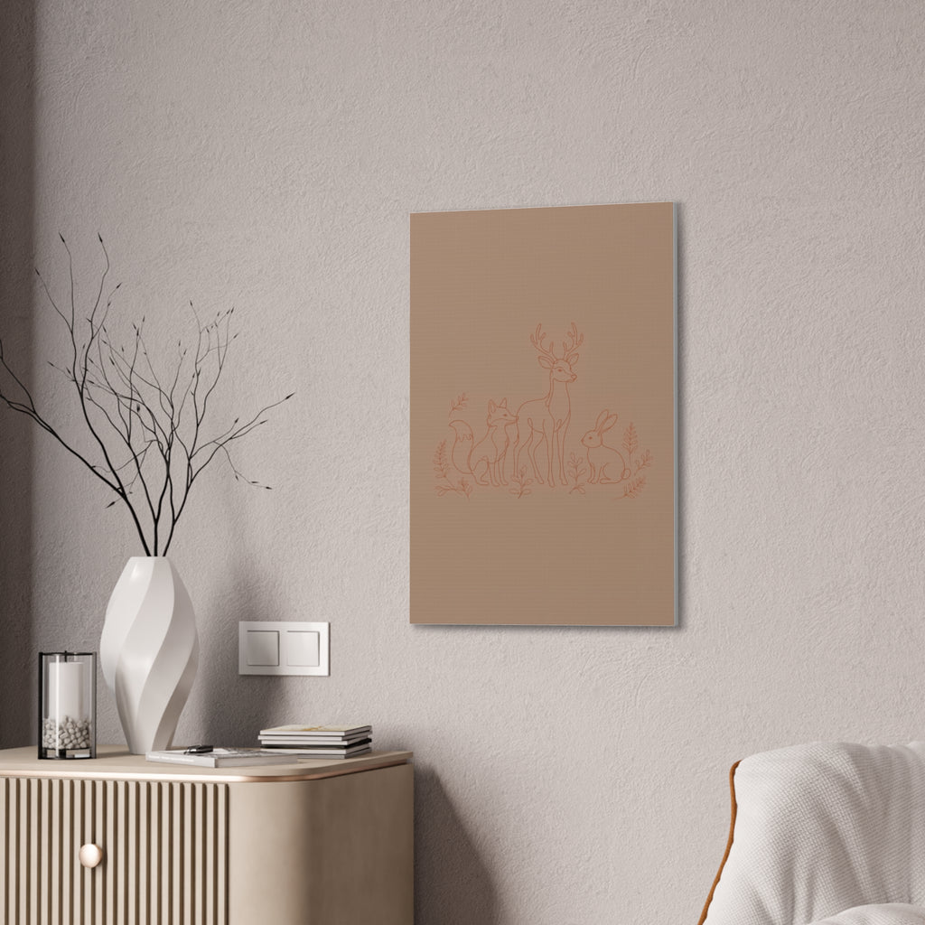 Woodland Animal Line Art Nursery Print | Fox Deer Rabbit Canvas | Gender Neutral Nursery Decor