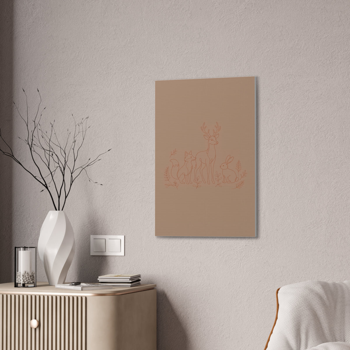 Woodland Animal Line Art Nursery Print | Fox Deer Rabbit Canvas | Gender Neutral Nursery Decor