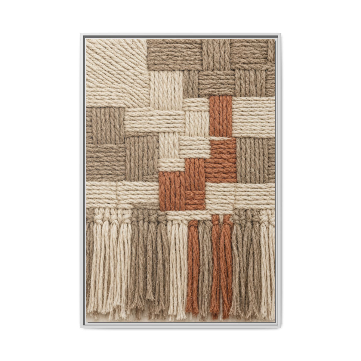 Woven Fiber Art Look Canvas | Boho Macrame Style Wall Art | Natural Textured Wall Decor