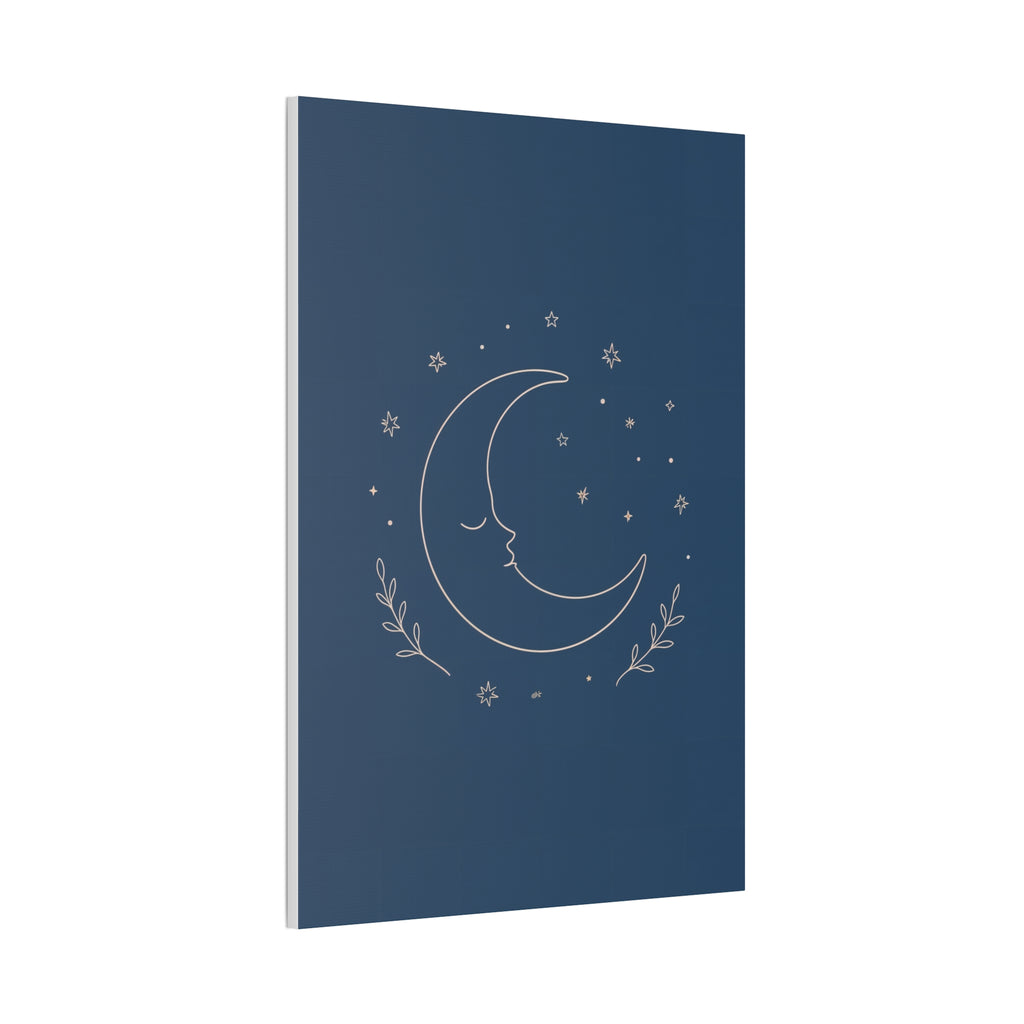 Sleepy Moon Nursery Print | Celestial Baby Room Canvas | Dusty Blue Bedtime Wall Art