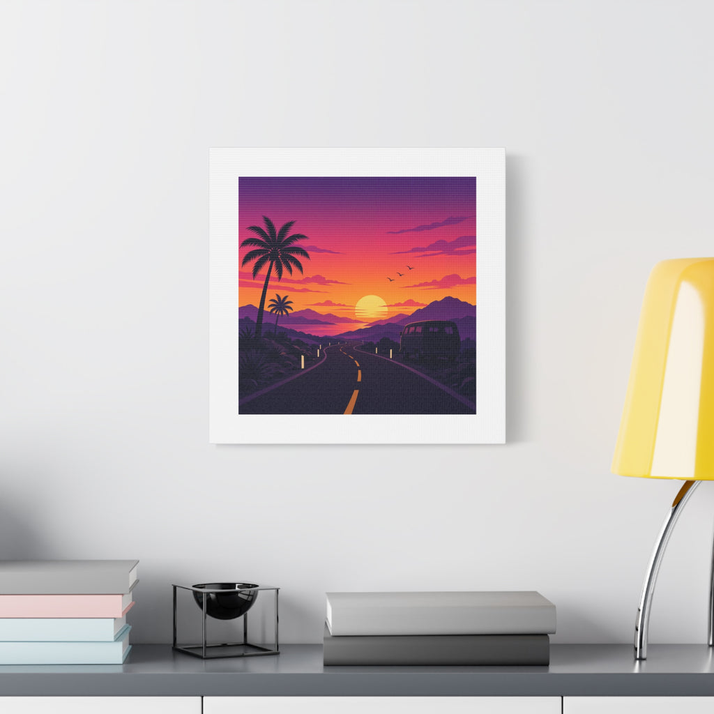 Sunset Road with Palm Trees Canvas