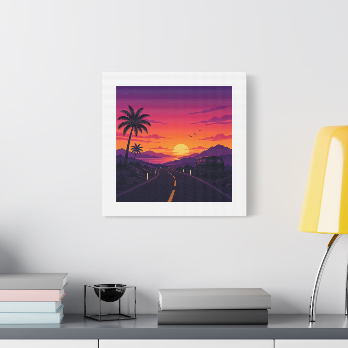 Sunset Road with Palm Trees Canvas