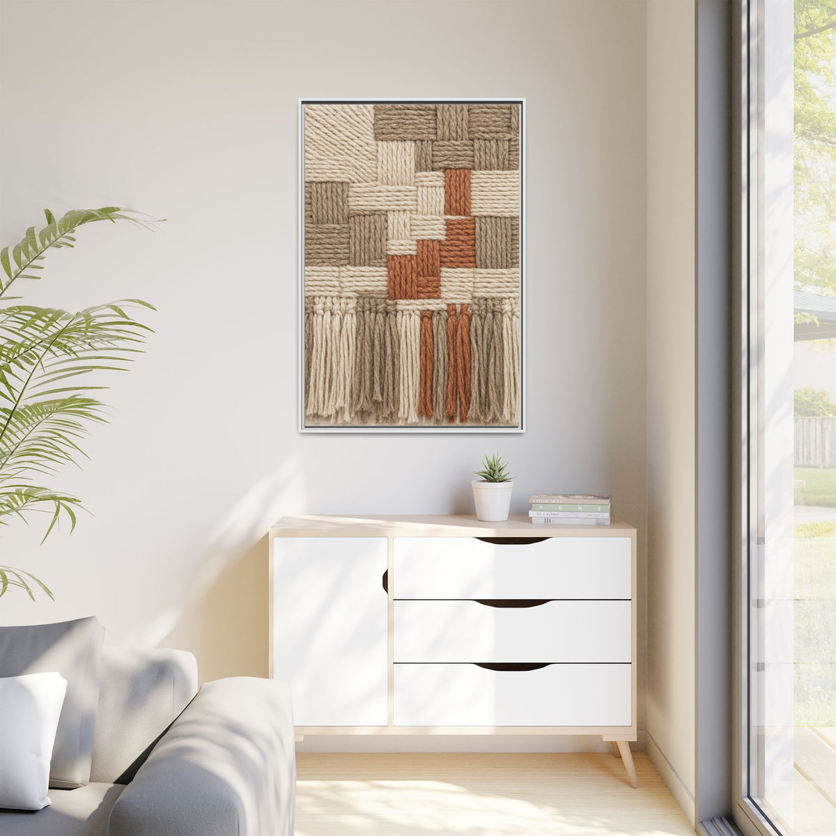 Woven Fiber Art Look Canvas | Boho Macrame Style Wall Art | Natural Textured Wall Decor