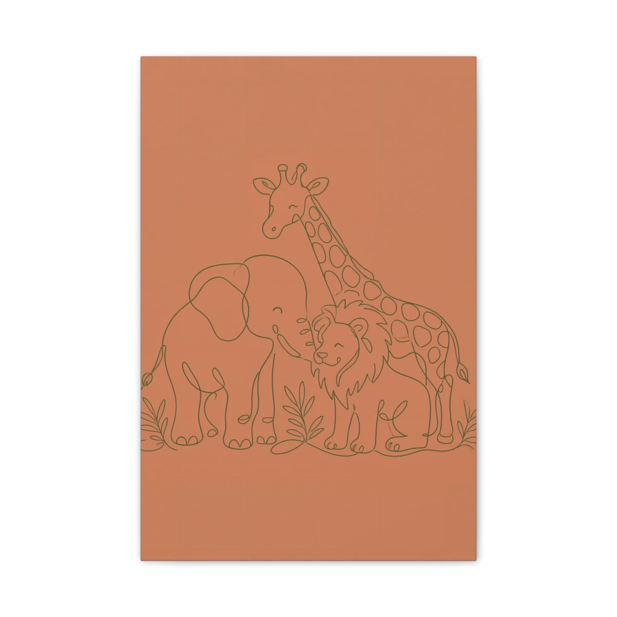 Safari Friends Line Art Canvas — Terracotta Nursery Wall Art