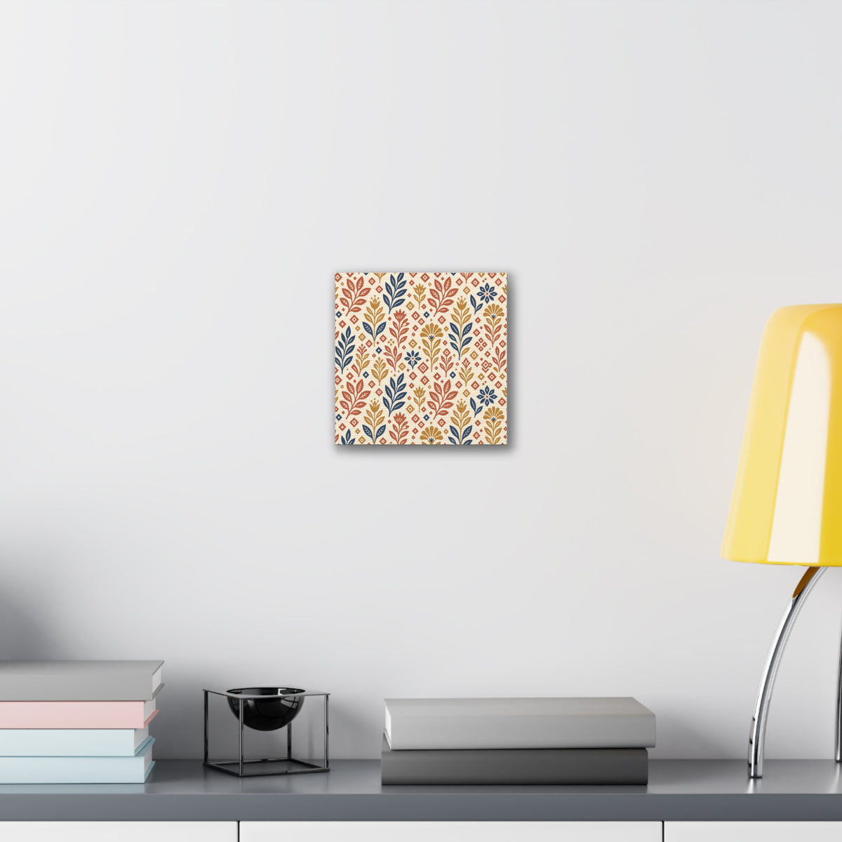 Folk Pattern Block Print Canvas | Heritage Boho Wall Art | Terracotta Mustard Eclectic Decor