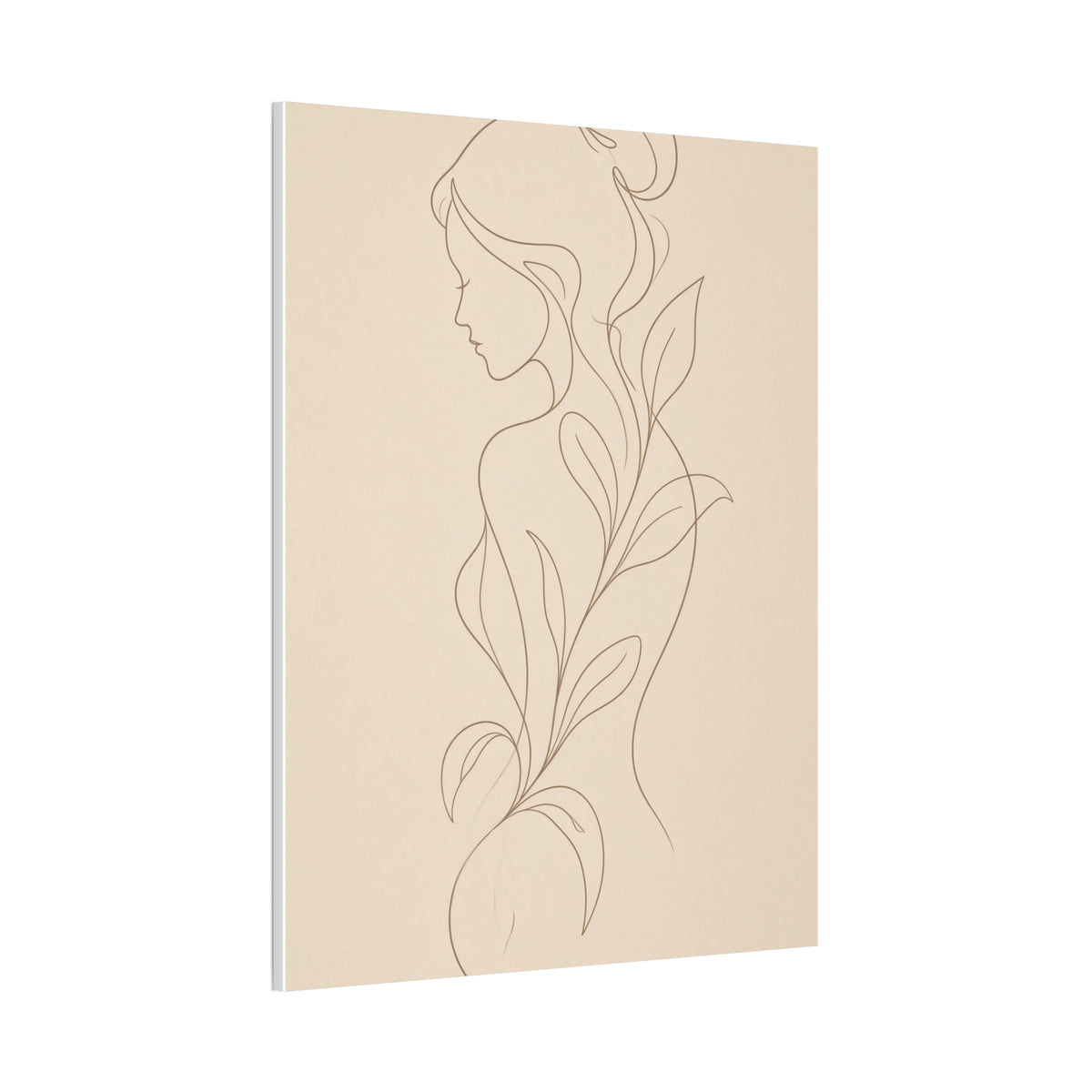Minimal Line Art Woman Canvas — Neutral Botanical Silhouette Wall Art