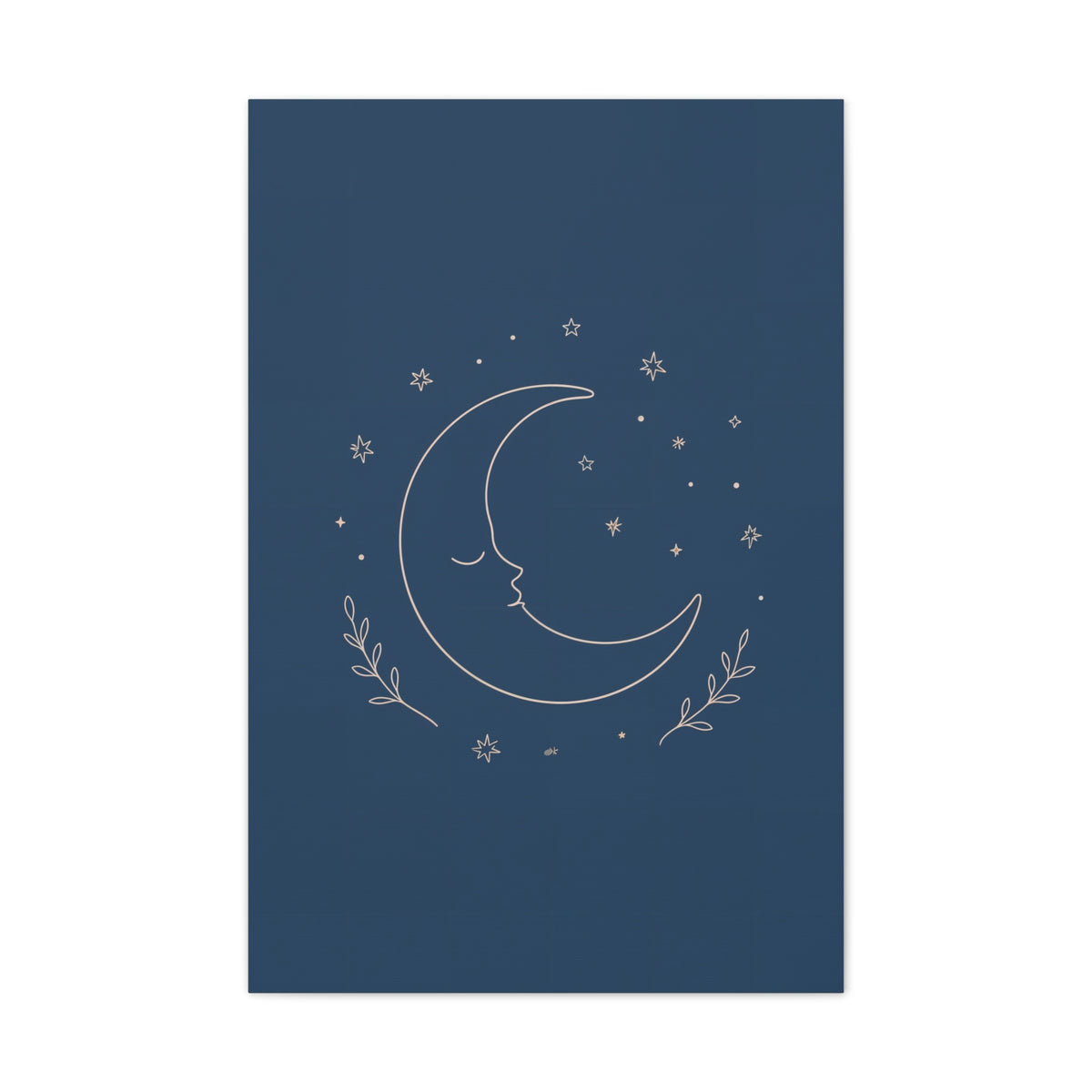 Sleepy Moon Nursery Print | Celestial Baby Room Canvas | Dusty Blue Bedtime Wall Art