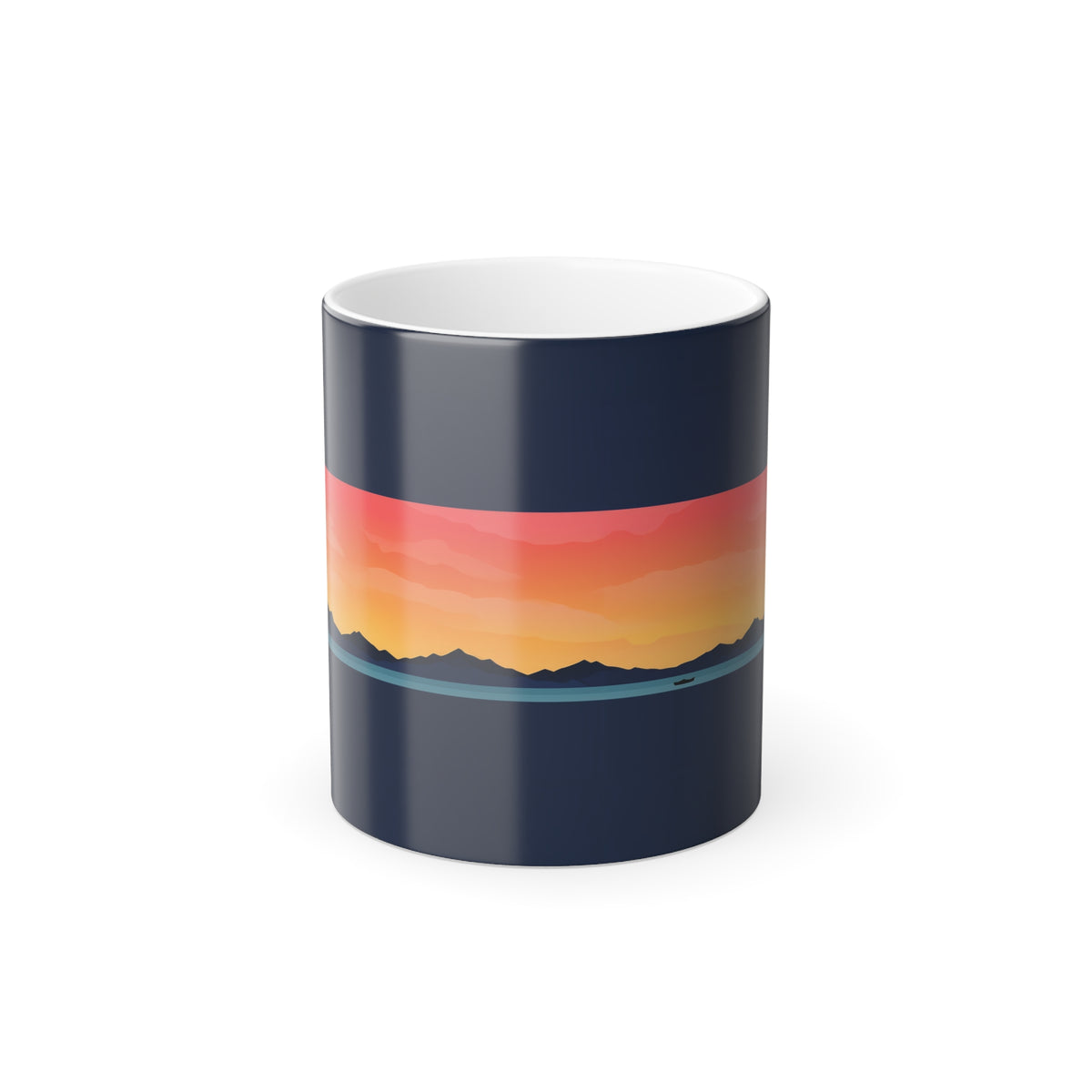 Color-Changing Sunset Mug — 11 oz Heat-Activated Mountain Landscape