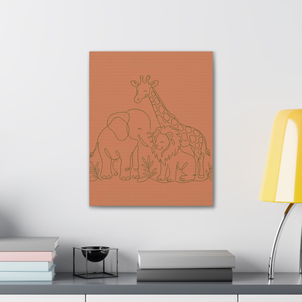 Safari Friends Line Art Canvas — Terracotta Nursery Wall Art