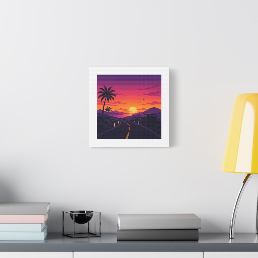 Sunset Road with Palm Trees Canvas