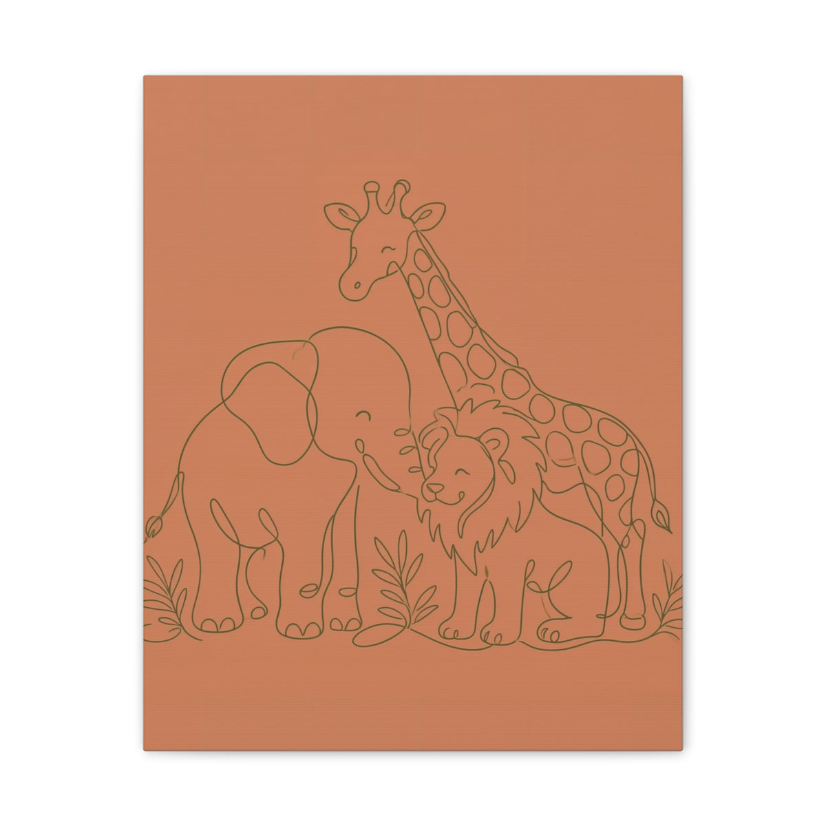 Safari Friends Line Art Canvas — Terracotta Nursery Wall Art