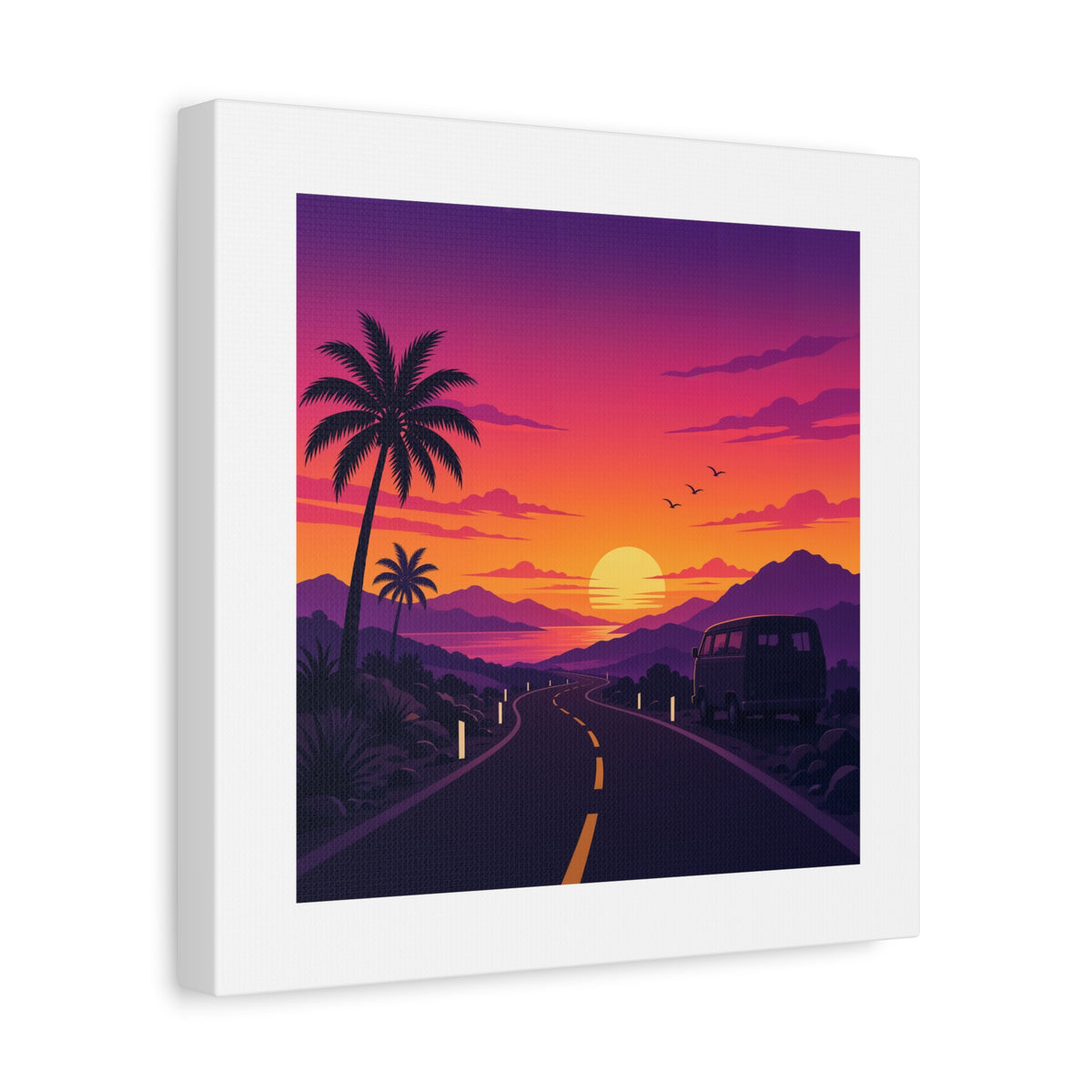 Sunset Road with Palm Trees Canvas