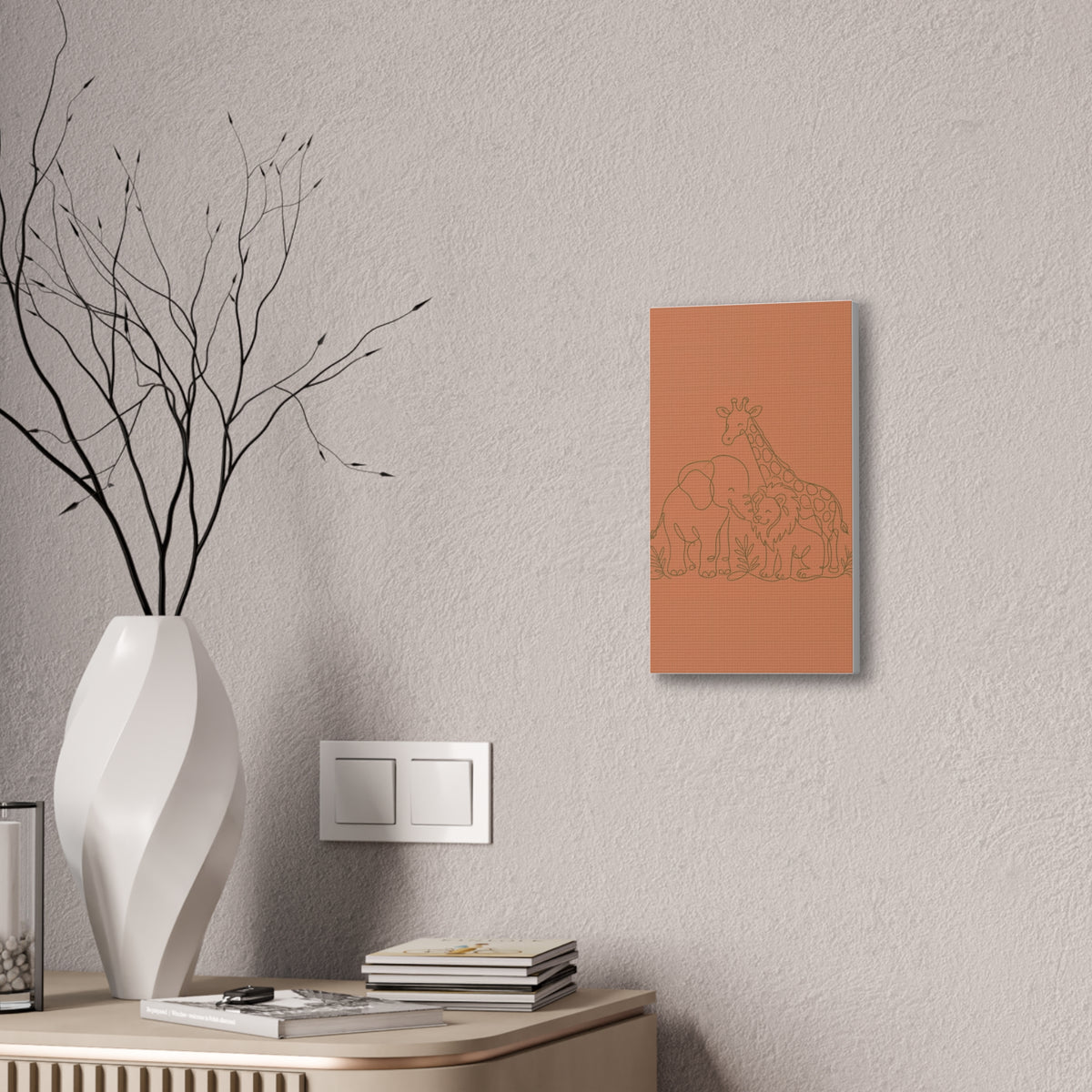 Safari Friends Line Art Canvas — Terracotta Nursery Wall Art