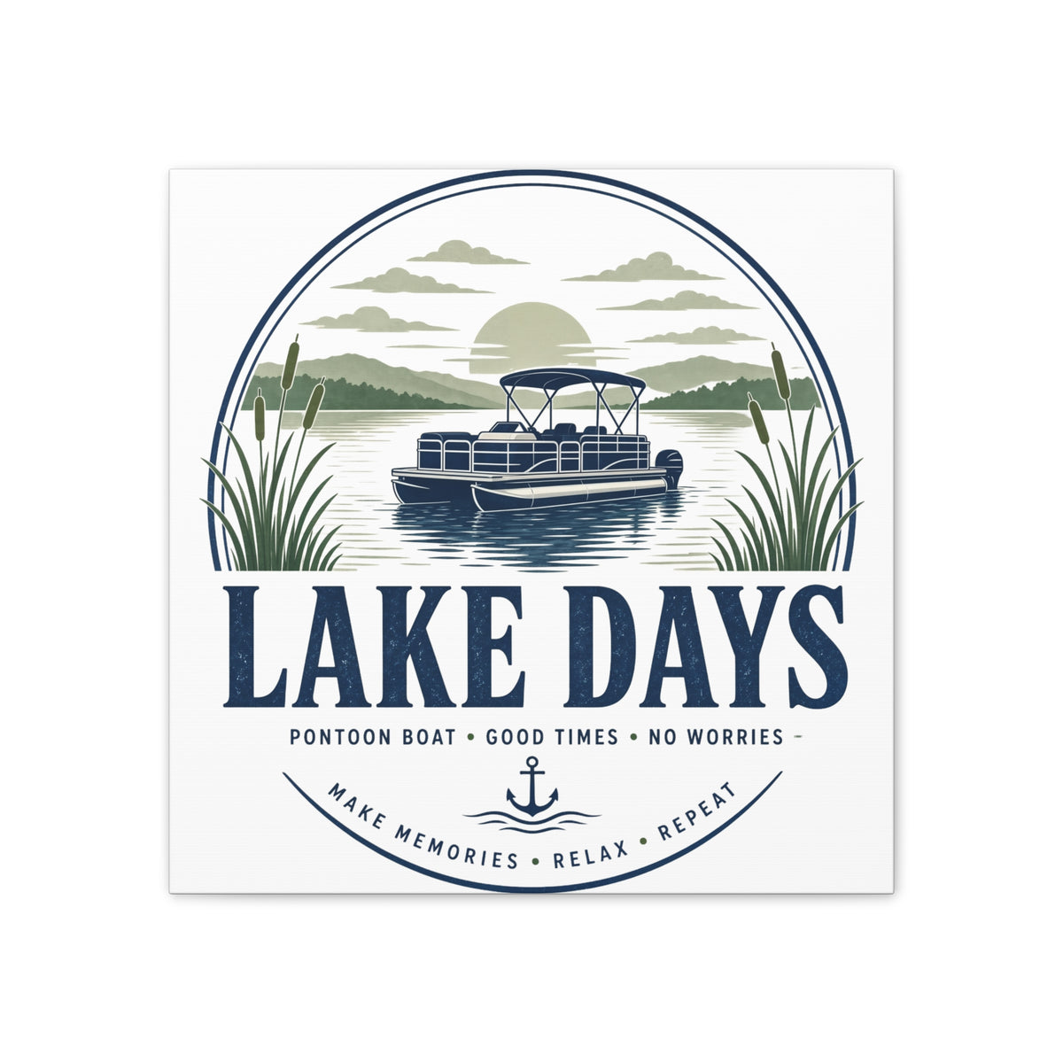 River Life Badge Canvas | Vintage Boating Emblem Wall Art | Lake House Man Cave Decor