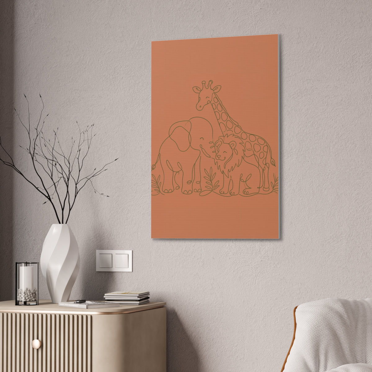 Safari Friends Line Art Canvas — Terracotta Nursery Wall Art