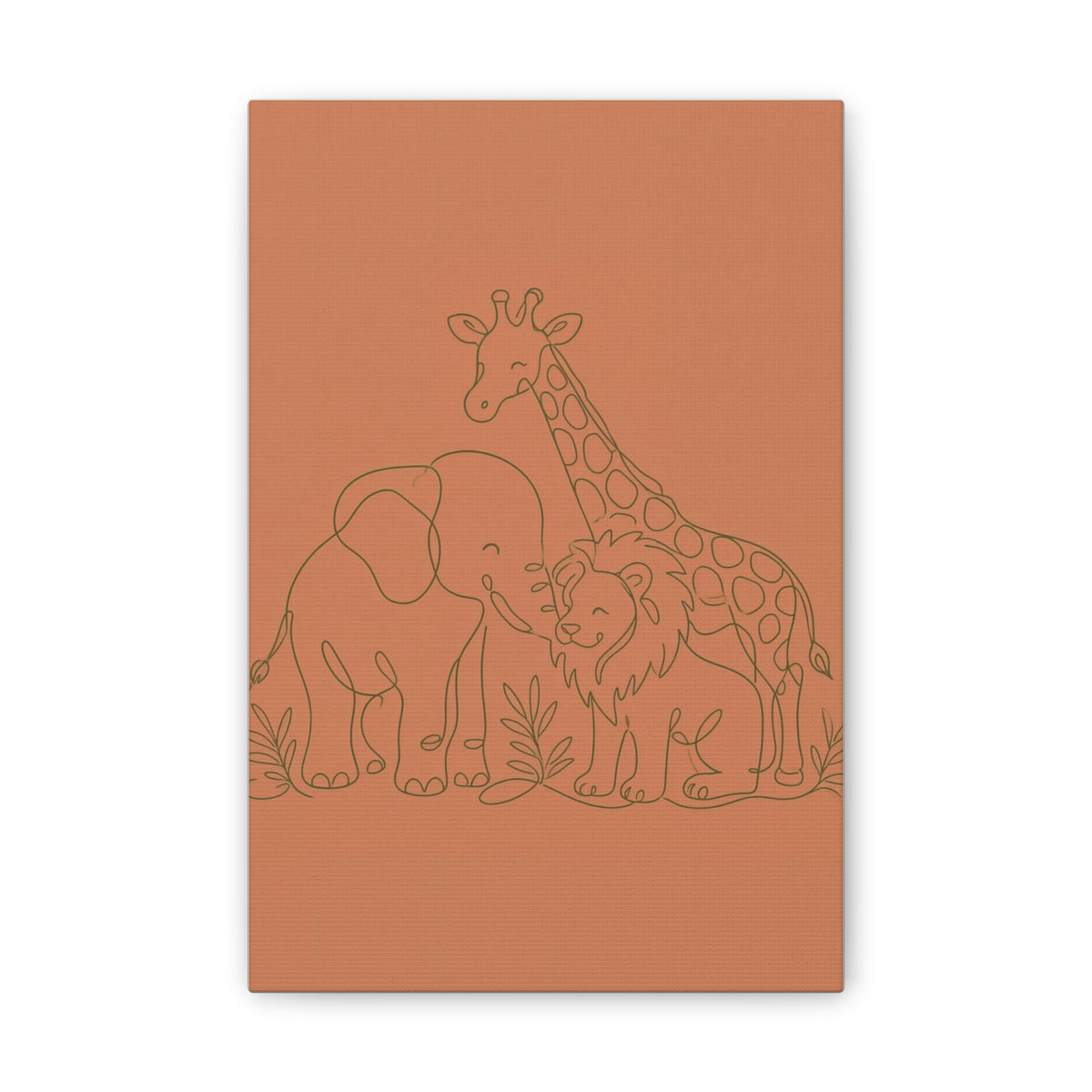 Safari Friends Line Art Canvas — Terracotta Nursery Wall Art