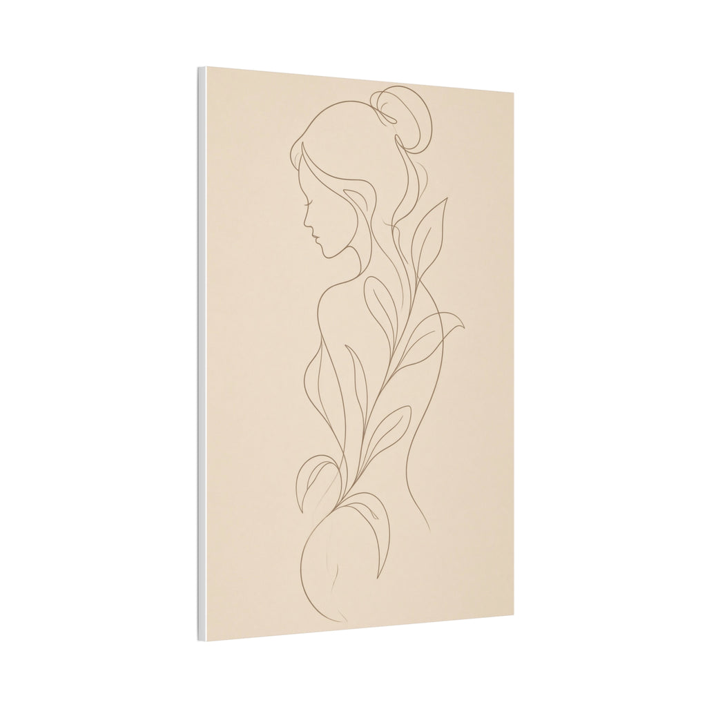 Minimal Line Art Woman Canvas — Neutral Botanical Silhouette Wall Art