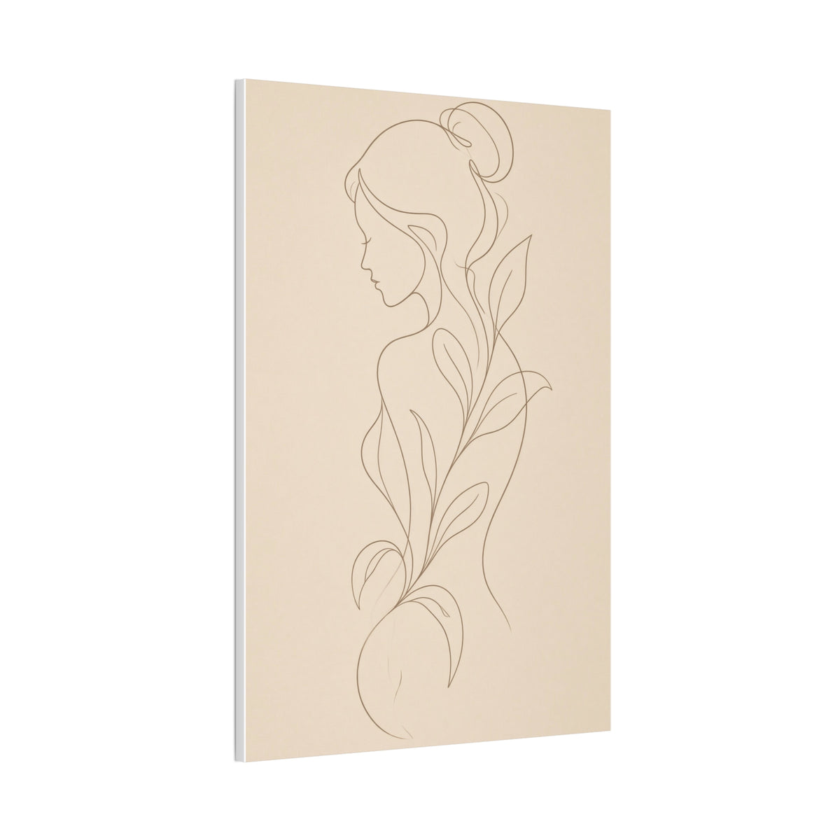 Minimal Line Art Woman Canvas — Neutral Botanical Silhouette Wall Art
