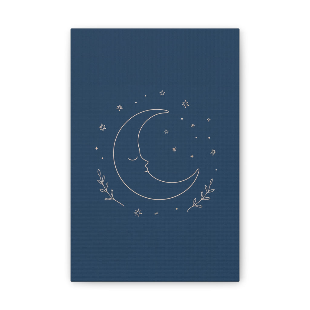 Sleepy Moon Nursery Print | Celestial Baby Room Canvas | Dusty Blue Bedtime Wall Art