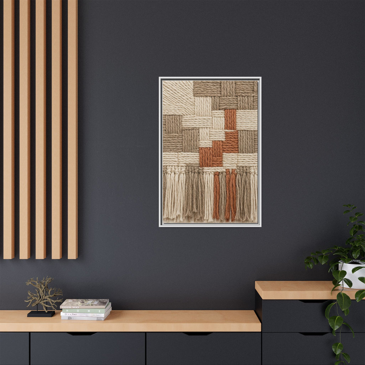 Woven Fiber Art Look Canvas | Boho Macrame Style Wall Art | Natural Textured Wall Decor
