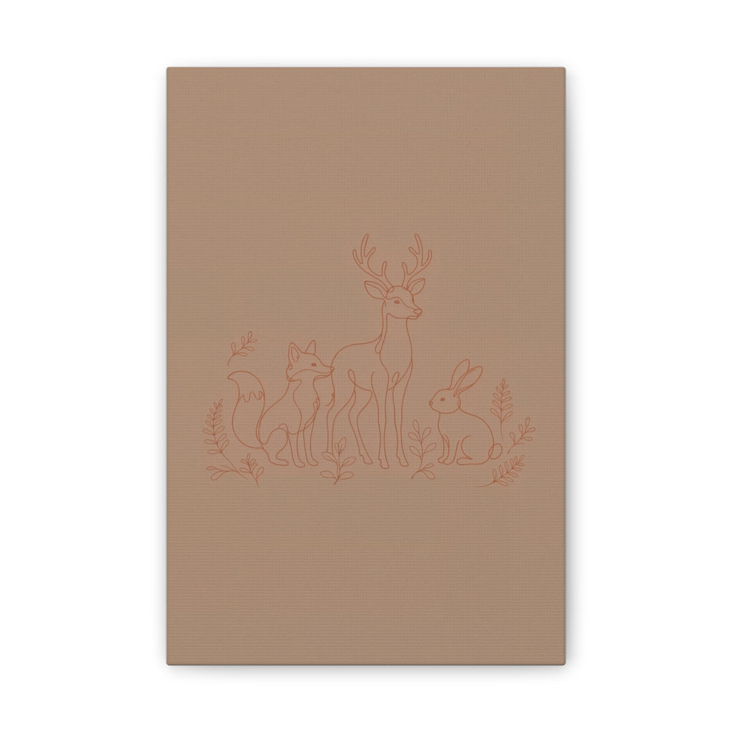 Woodland Animal Line Art Nursery Print | Fox Deer Rabbit Canvas | Gender Neutral Nursery Decor