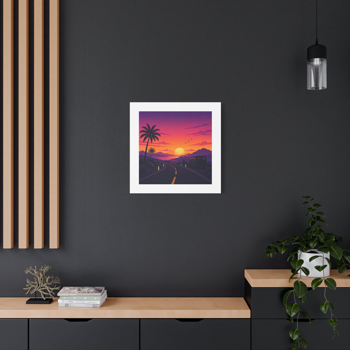 Sunset Road with Palm Trees Canvas