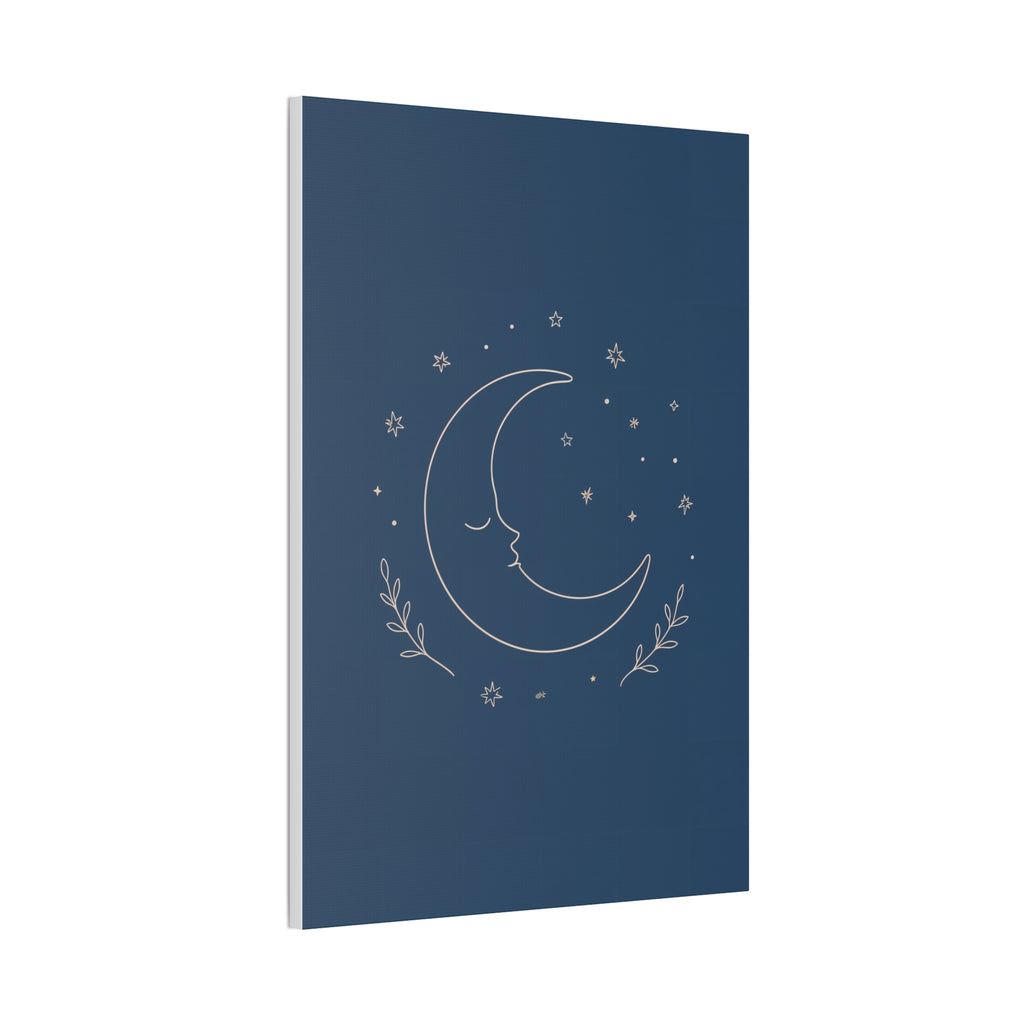 Sleepy Moon Nursery Print | Celestial Baby Room Canvas | Dusty Blue Bedtime Wall Art