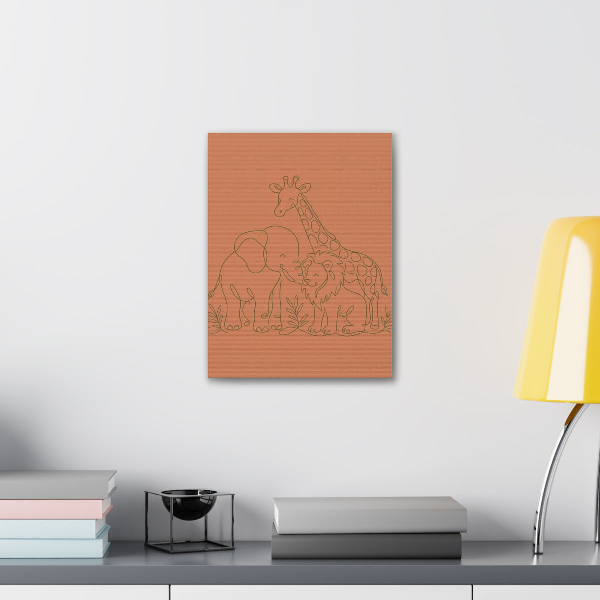 Safari Friends Line Art Canvas — Terracotta Nursery Wall Art