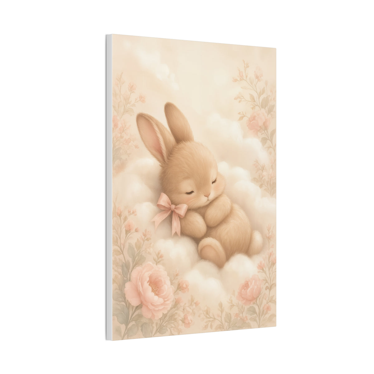 Vintage Bunny Nursery Print | Storybook Floral Baby Canvas | Heirloom Nursery Decor, Stretched Canvas 0.75"