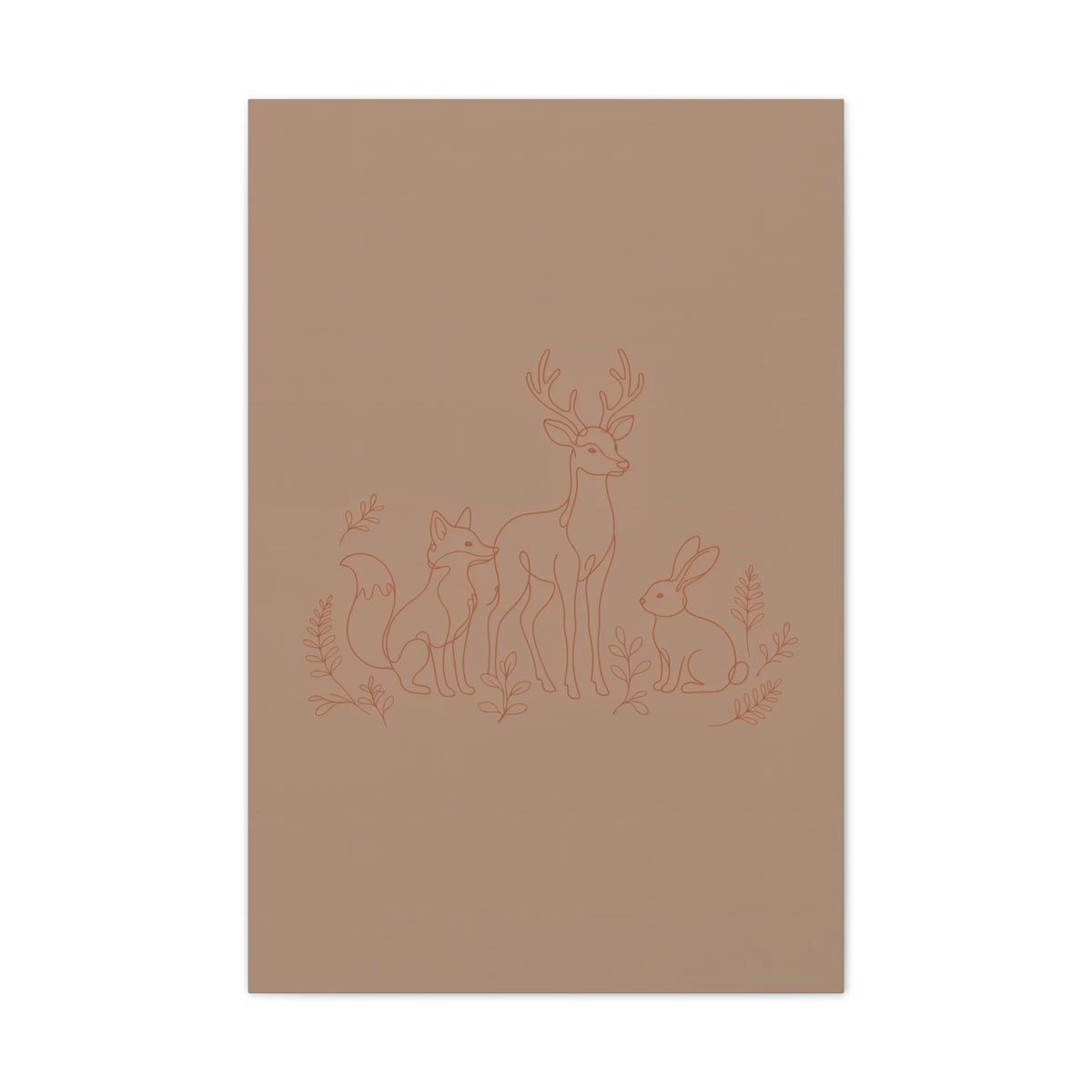 Woodland Animal Line Art Nursery Print | Fox Deer Rabbit Canvas | Gender Neutral Nursery Decor