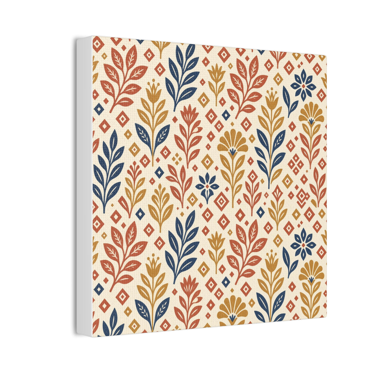 Folk Pattern Block Print Canvas | Heritage Boho Wall Art | Terracotta Mustard Eclectic Decor