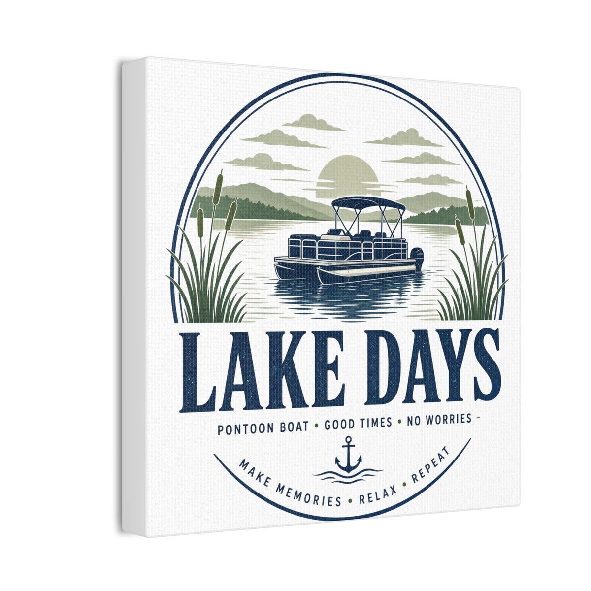 River Life Badge Canvas | Vintage Boating Emblem Wall Art | Lake House Man Cave Decor