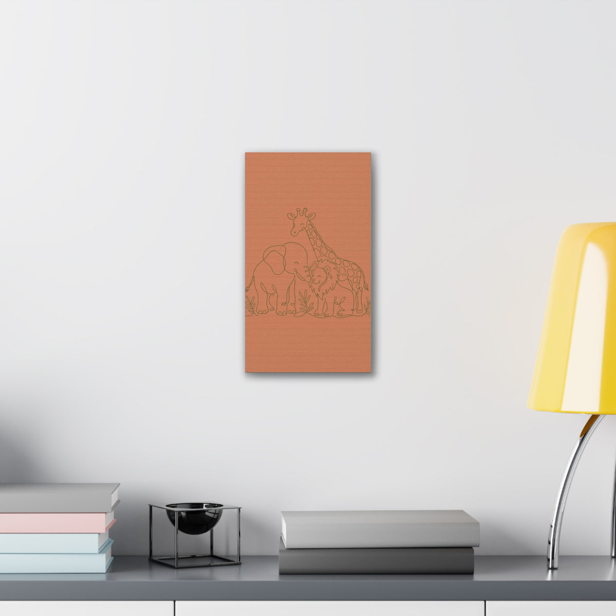 Safari Friends Line Art Canvas — Terracotta Nursery Wall Art