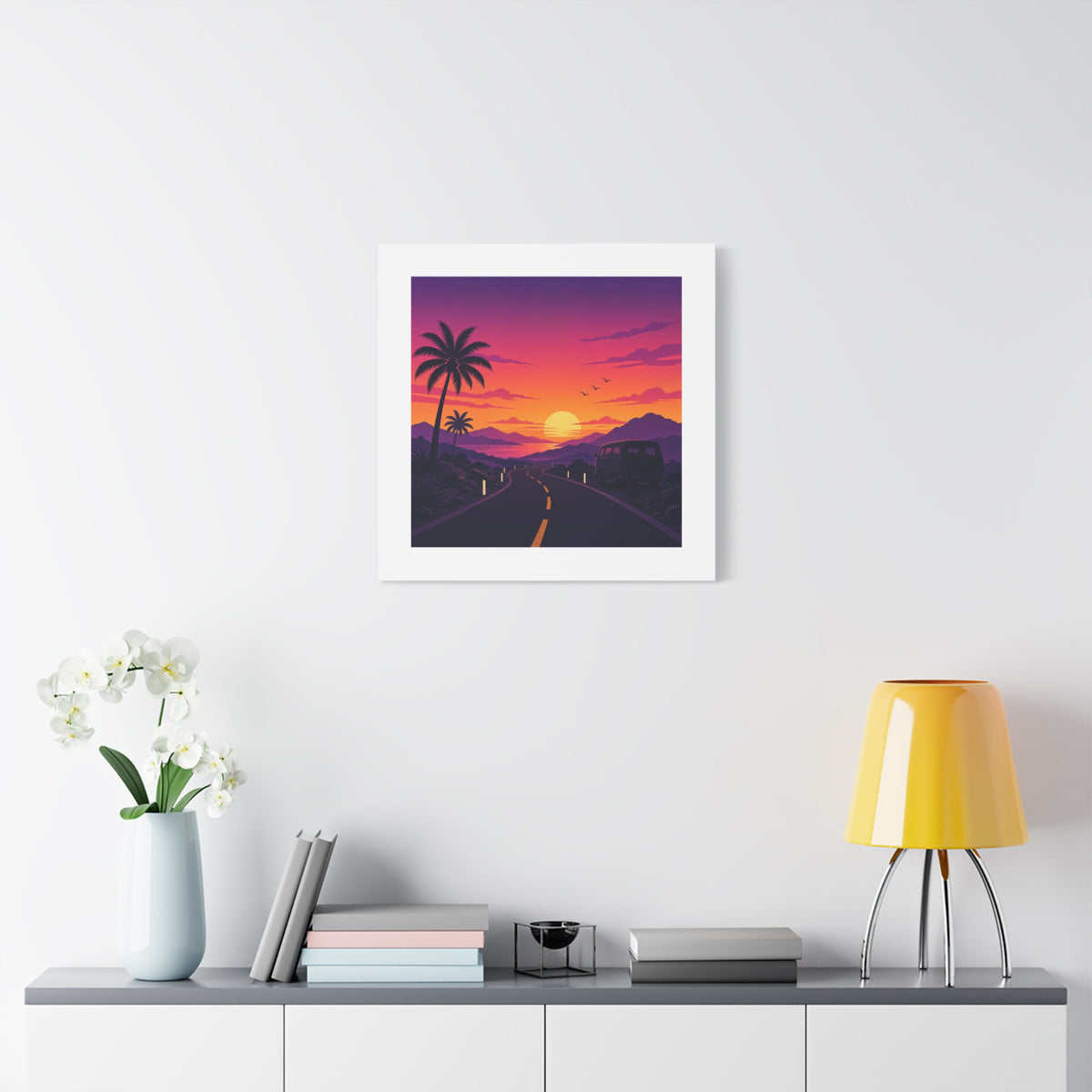 Sunset Road with Palm Trees Canvas