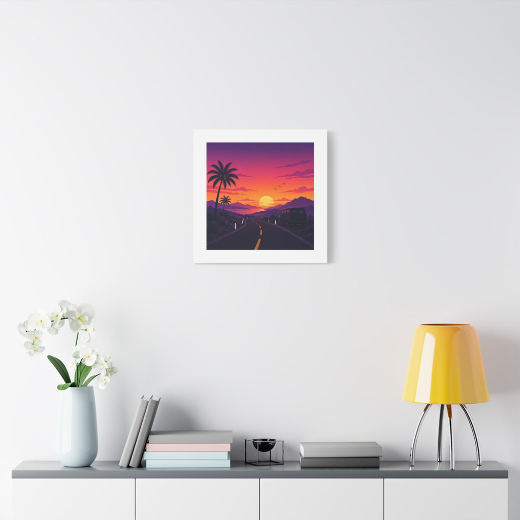 Sunset Road with Palm Trees Canvas