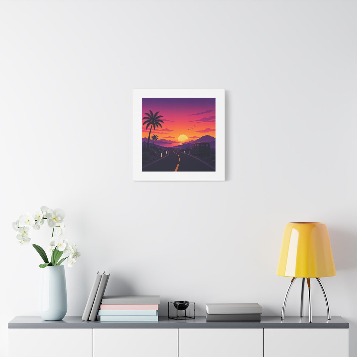 Sunset Road with Palm Trees Canvas