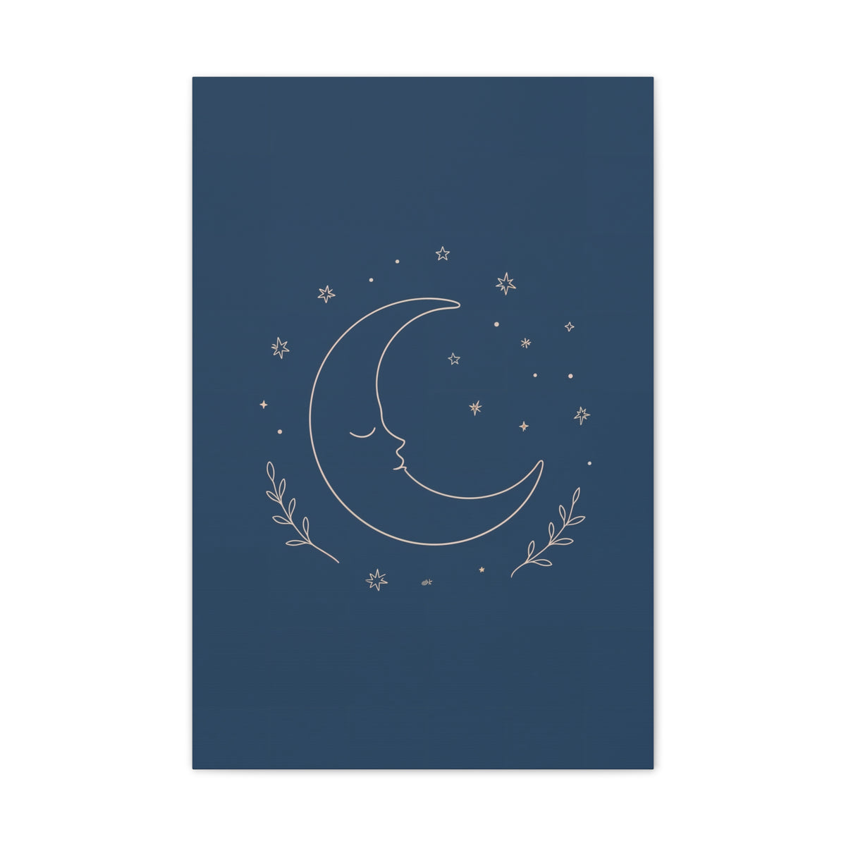 Sleepy Moon Nursery Print | Celestial Baby Room Canvas | Dusty Blue Bedtime Wall Art
