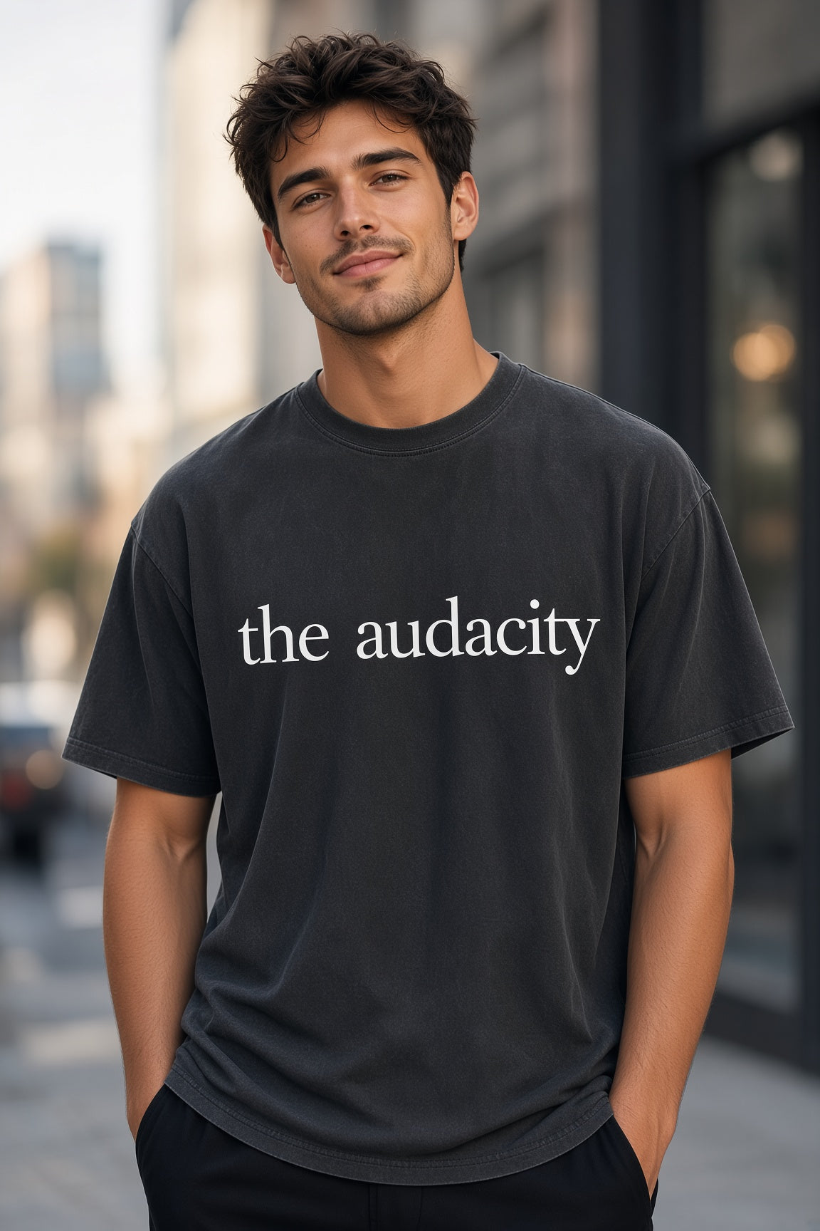 The Audacity Graphic Tee — Minimal Text Vintage Mineral Wash T-Shirt