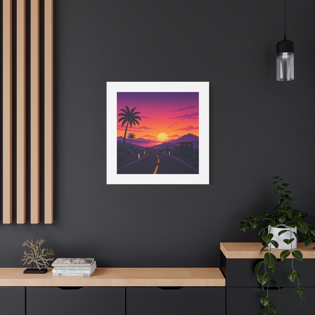 Sunset Road with Palm Trees Canvas