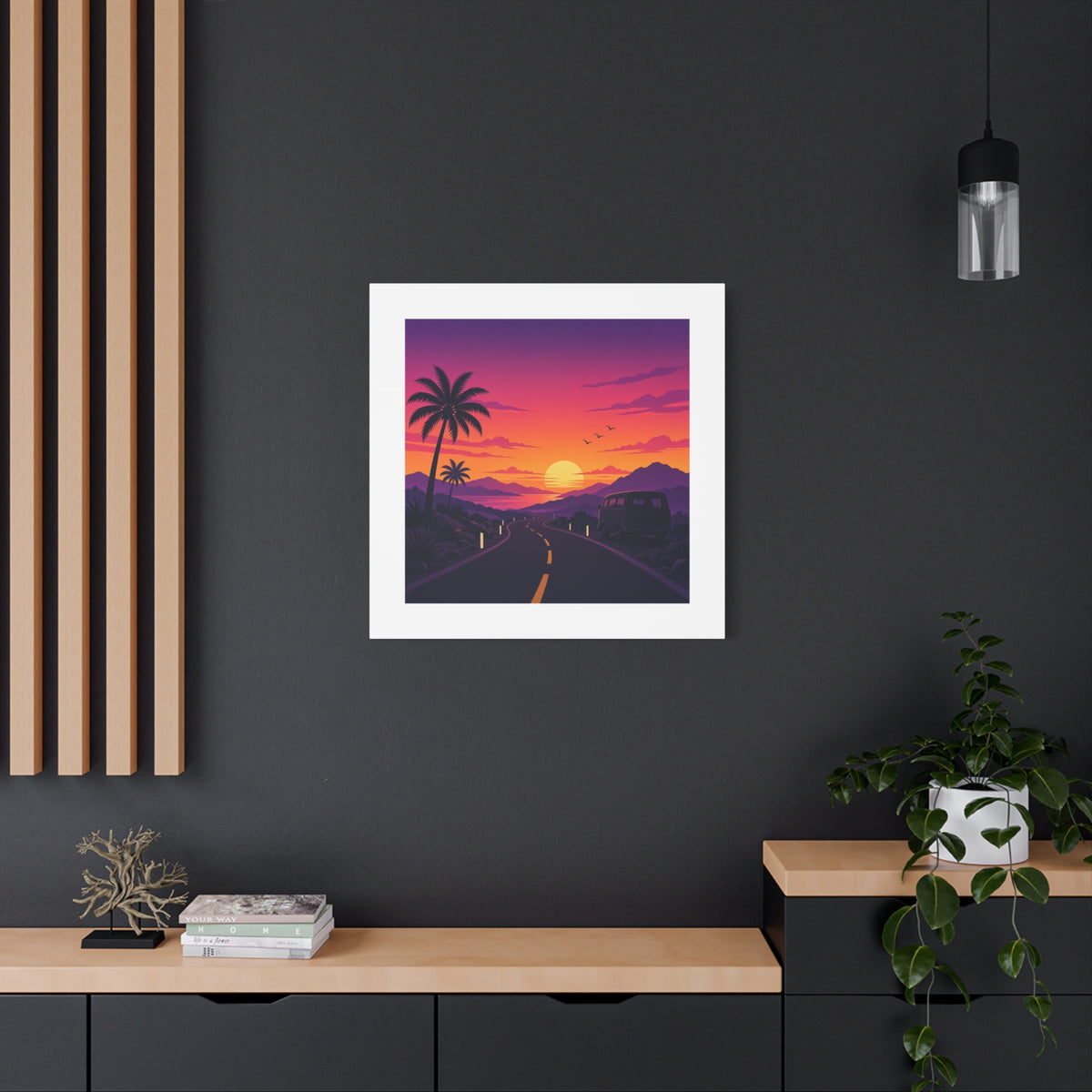Sunset Road with Palm Trees Canvas