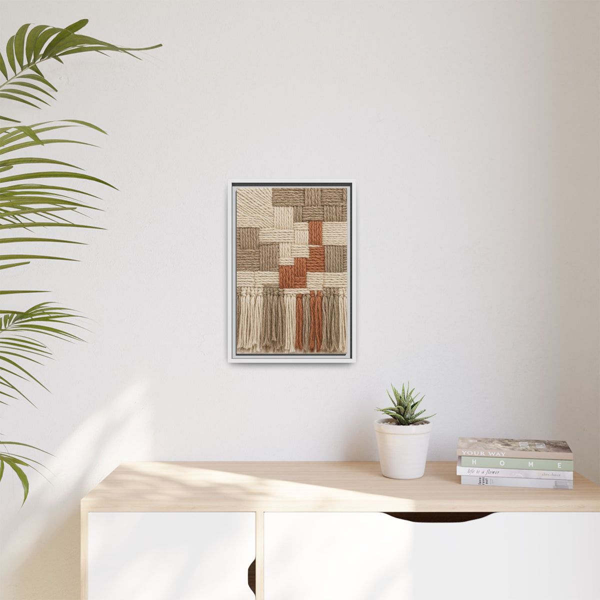 Woven Fiber Art Look Canvas | Boho Macrame Style Wall Art | Natural Textured Wall Decor