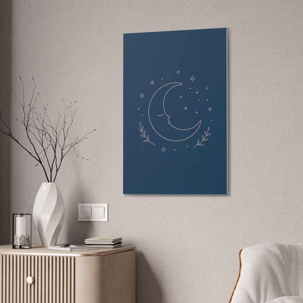 Sleepy Moon Nursery Print | Celestial Baby Room Canvas | Dusty Blue Bedtime Wall Art
