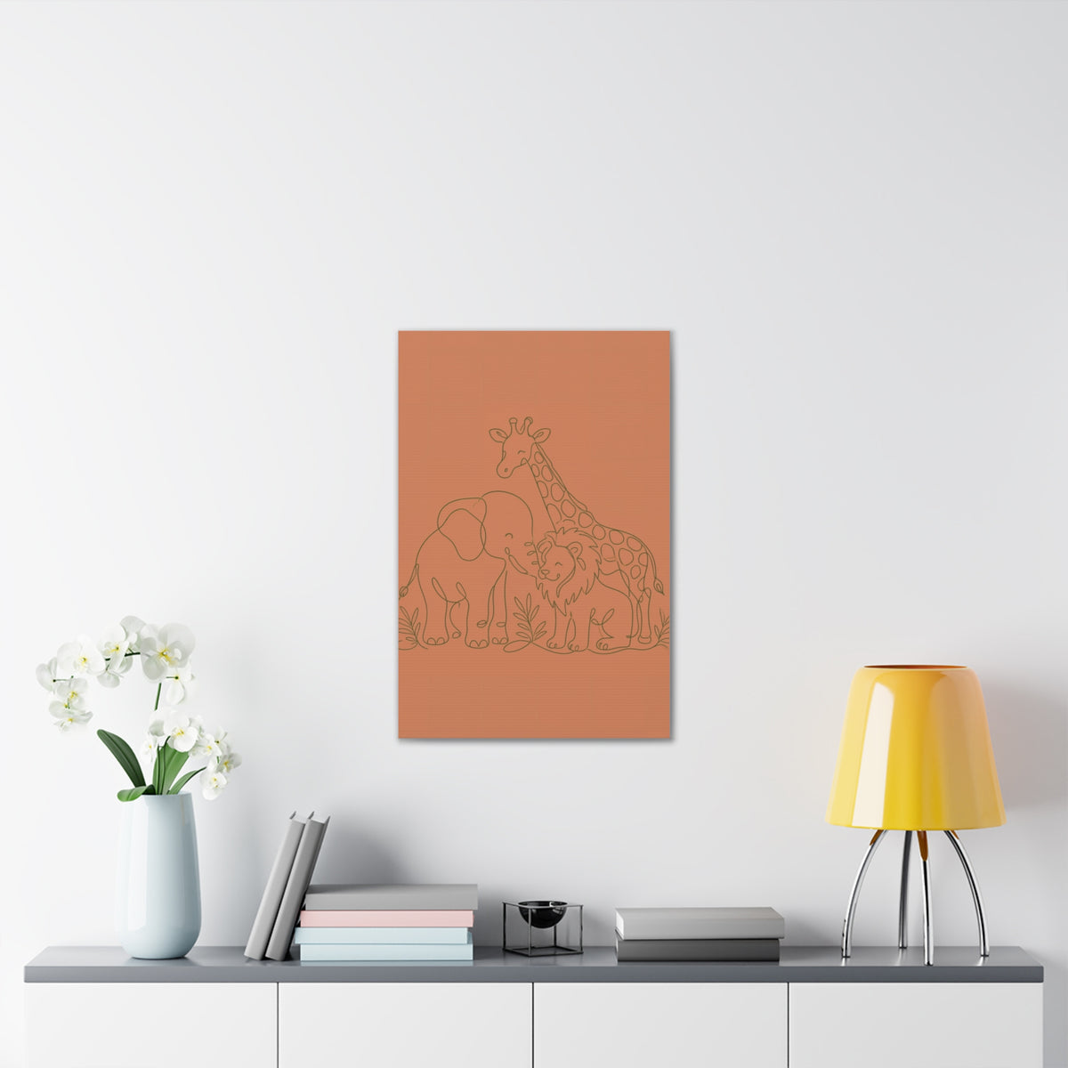 Safari Friends Line Art Canvas — Terracotta Nursery Wall Art