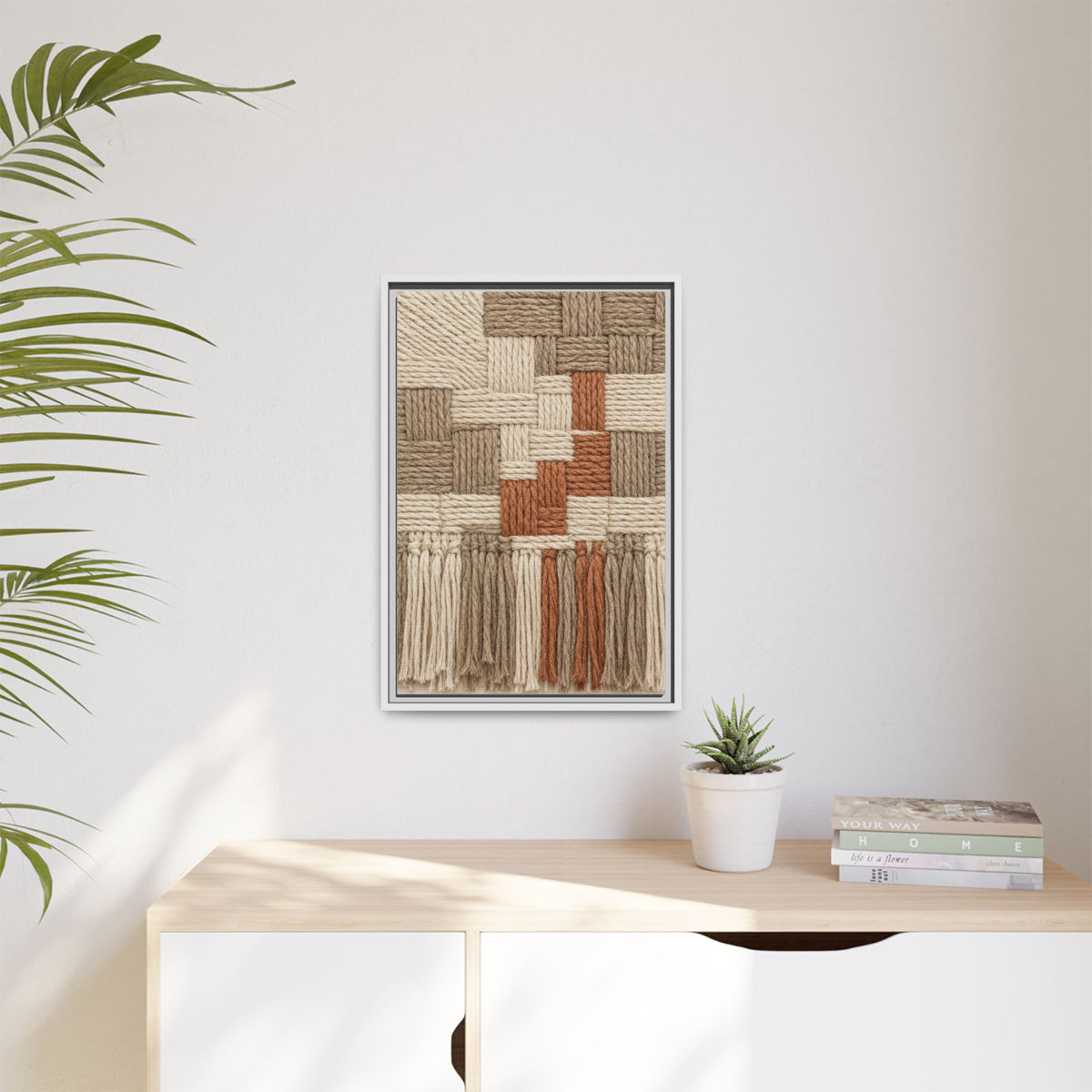 Woven Fiber Art Look Canvas | Boho Macrame Style Wall Art | Natural Textured Wall Decor