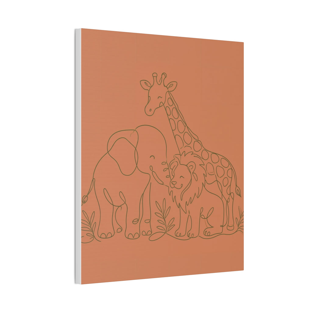Safari Friends Line Art Canvas — Terracotta Nursery Wall Art