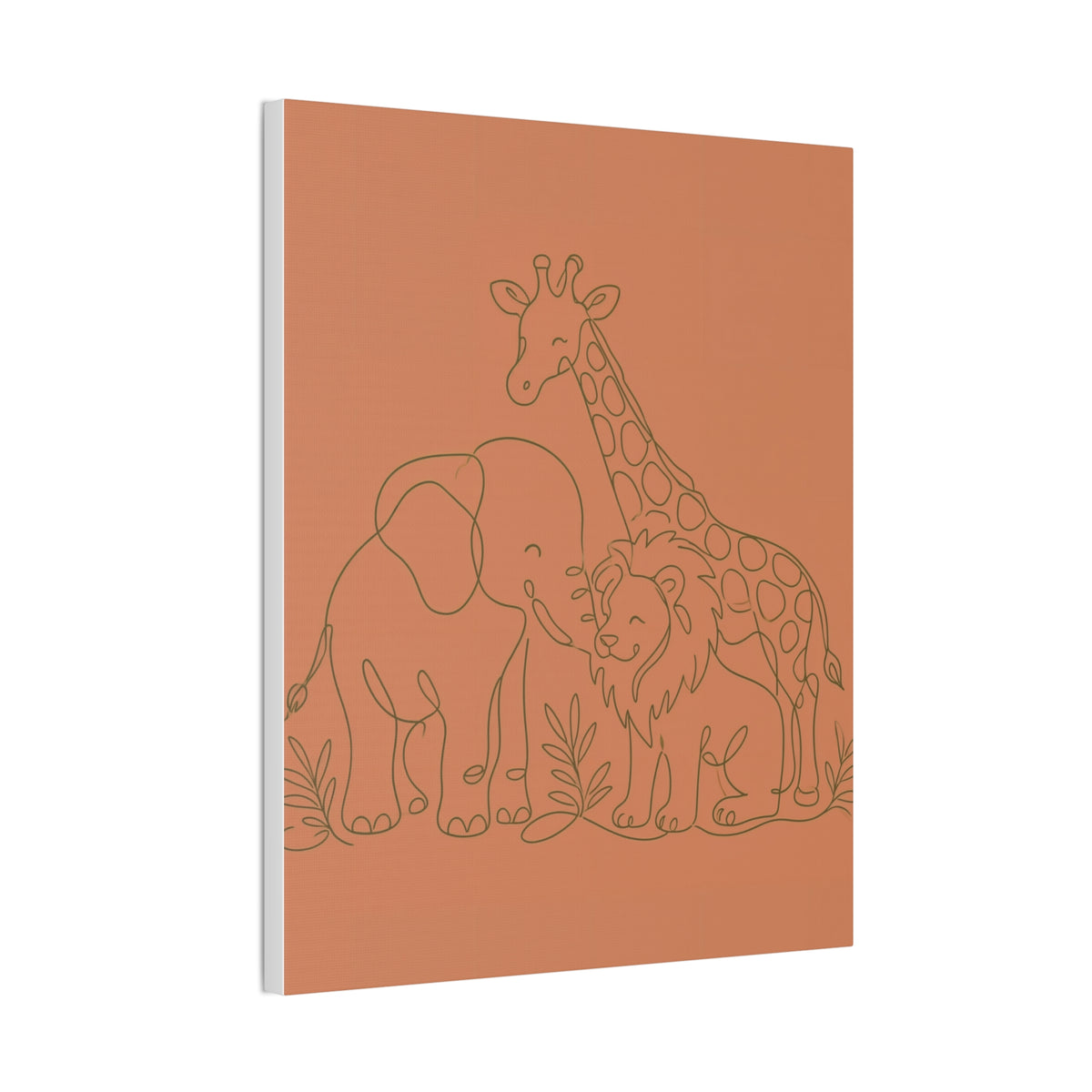 Safari Friends Line Art Canvas — Terracotta Nursery Wall Art