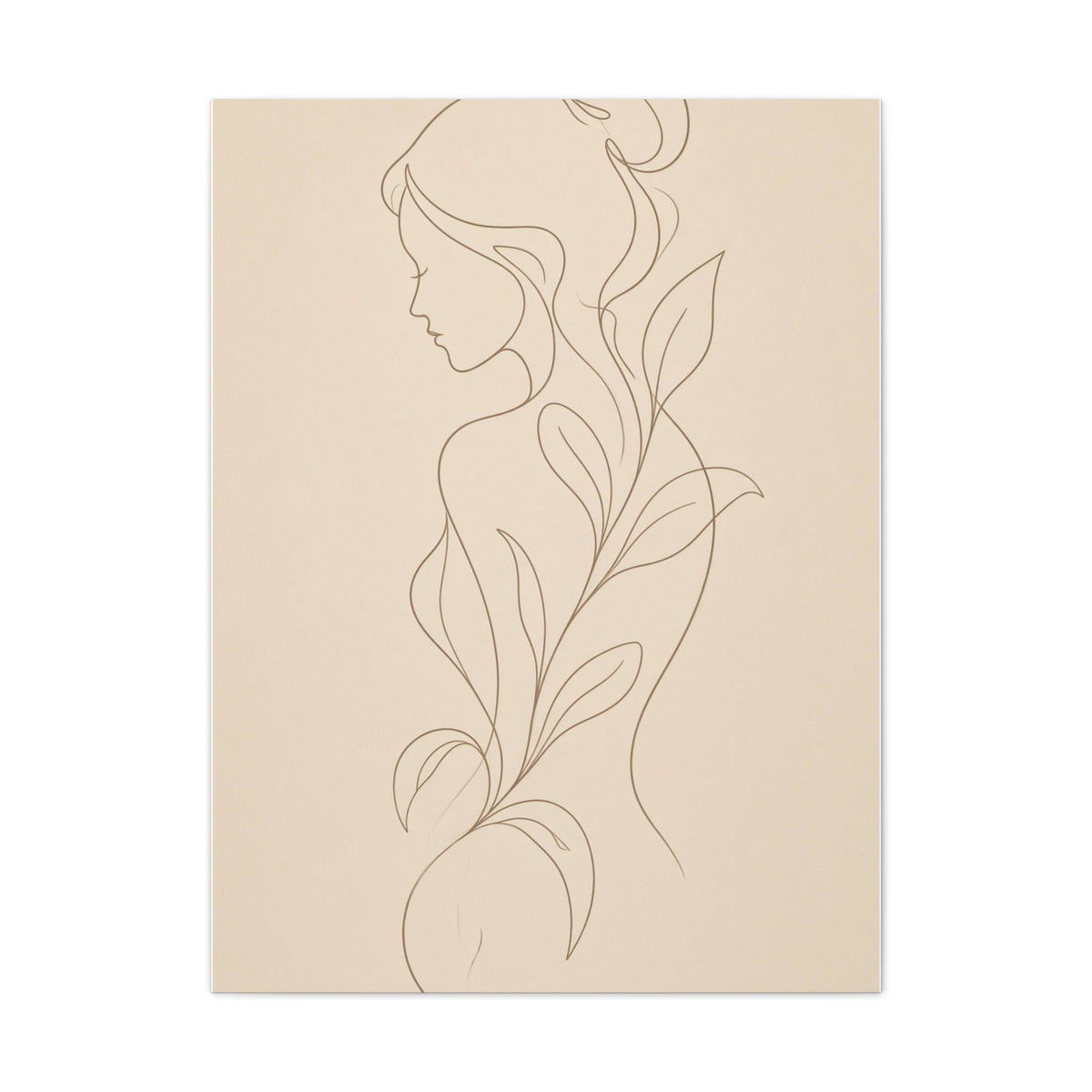 Minimal Line Art Woman Canvas — Neutral Botanical Silhouette Wall Art