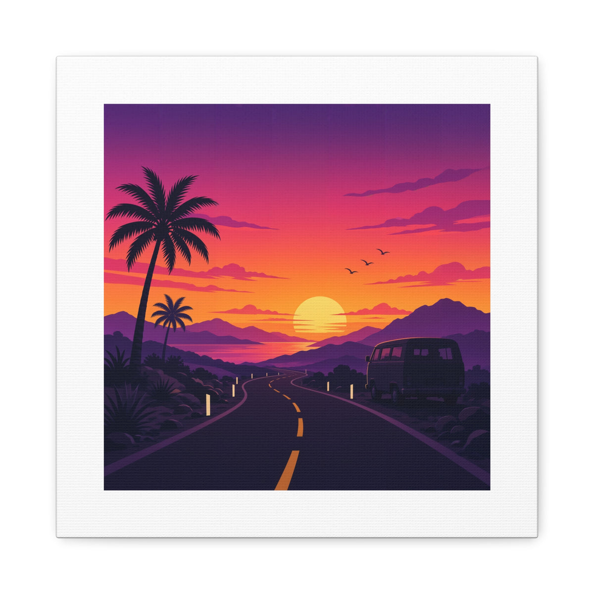 Sunset Road with Palm Trees Canvas
